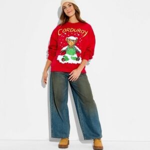 Ripple Junction Red Corduroy Bear Sweater